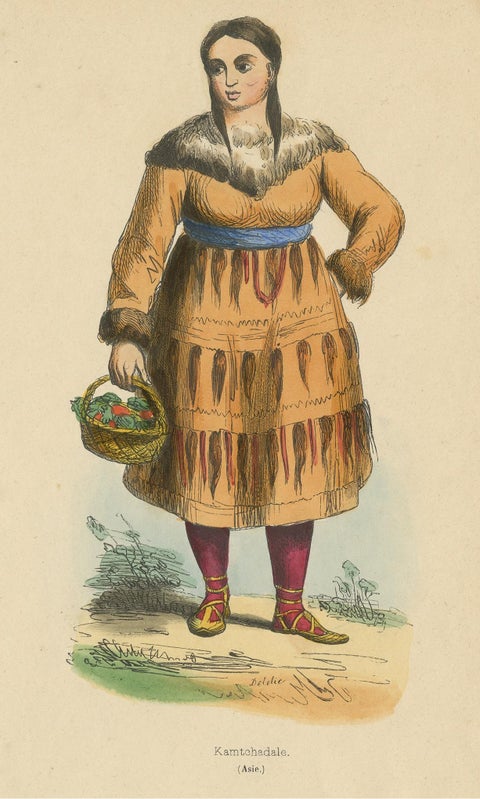 Antique Costume Print of a Kamchadal Woman by Wahlen '1843', view 3