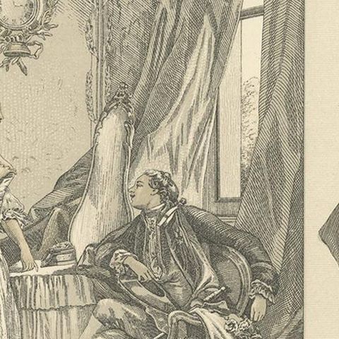 Pl. 110 Antique Print of European 18th Century Costumes by Racinet, circa 1880, close-up 2