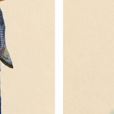 Chinese Costumes Pair, Antique Hand-Colored Engravings, Dutch, 1854, close-up 2