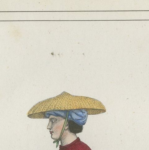 Cochinchina Woman Costume Print, Antique Hand-Colored Lithograph, 1854, close-up 6
