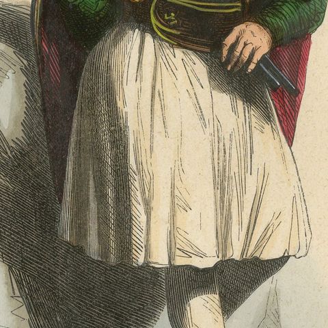 Greek Man in Traditional Dress, Hand-Coloured Lithograph, c.1845, close-up 6