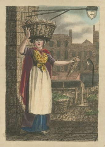 Strawberry Seller in Covent Garden, Cries of London, 1804, close-up 1
