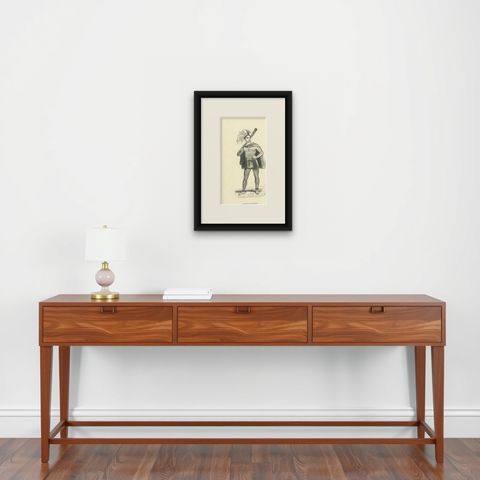 Native of Massacre Island, Antique Wahlen Costume Print, 1843-1844, shown framed on a wall