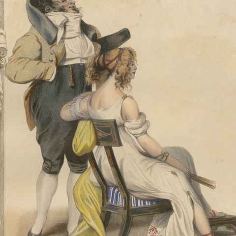 French Directoire Costume Lithograph, Under the Directory 1797, Published 1847, close-up 2