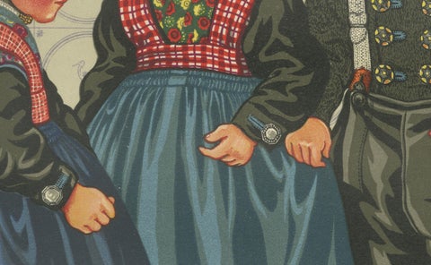 Dutch Children in Traditional Staphorst Dress with Delfts Blue Tile Background, close-up 2