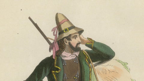 Calabrian Countryman (Italy) in Traditional Dress - Antique Lithograph, c.1852, close-up 5