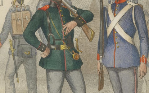 Military Costumes of Baden, Fusilier, Sharpshooter & Grenadier, c.1830–1840, close-up 2