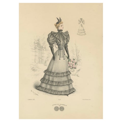 Victorian Elegance: Detailed Fashion Lithograph by L. Michau and De Solar, 1889