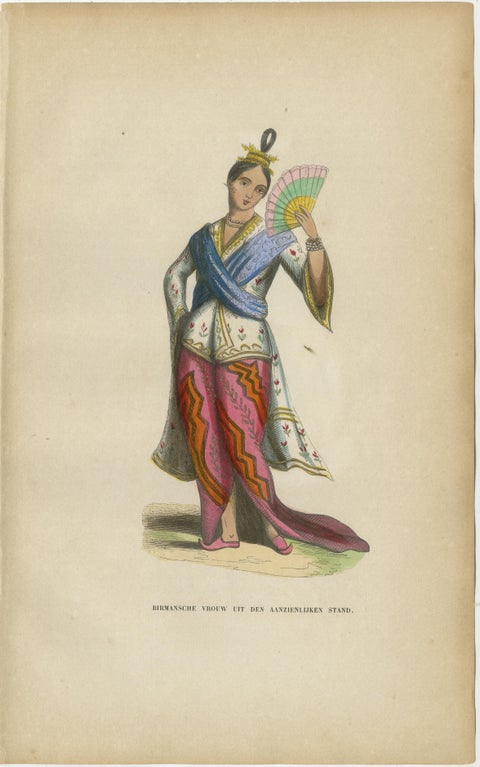 Burmese Nobleman & Noblewoman Costume Prints, Hand-Colored Pair, 1854, view 5