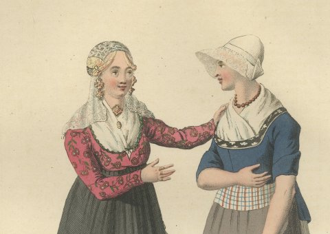 The Conversation, Dutch Costume Print, Maaskamp, 1811, close-up 1