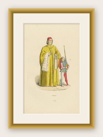 Civic Pride: A Podestà's Robe in 'Costume du Moyen Âge', Genuine Lithograph 1847, shown framed