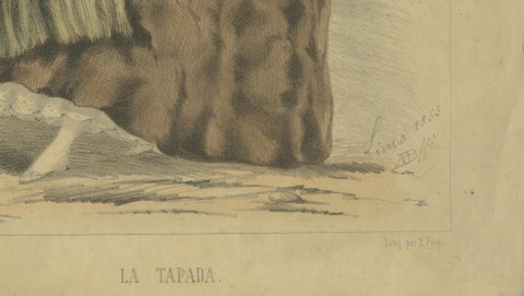 Original Antique Costume Print "La Tapada" of Lima, Peru by A.A. Bonnaffé, 1855, close-up 4
