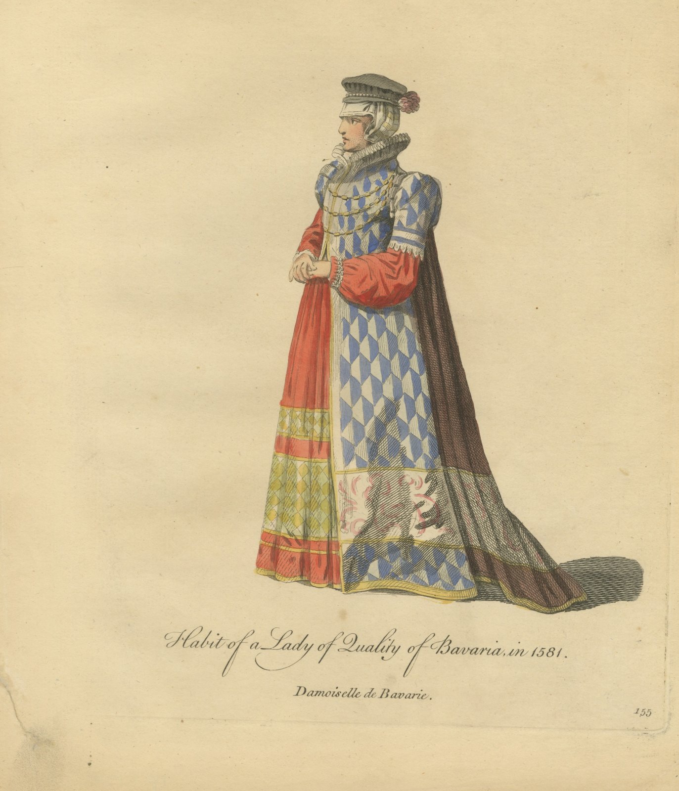 Lady of Quality of Bavaria in Blue Lozenge Gown, Costume of 1581, 1757