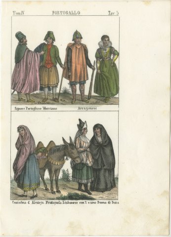 Portuguese and Spanish Costume with a Lisbon Fruit Seller and Donkey, 1842, view 2
