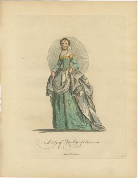 Venetian Noblewomen in Renaissance Dress, Hand-Colored Costume Prints, 1749, view 2