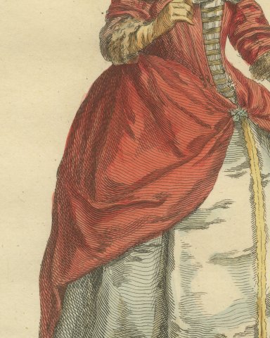 Lady Mayoress of London in 1640, Ruff and Red Gown, Jefferys Costume Print, 1757, close-up 2