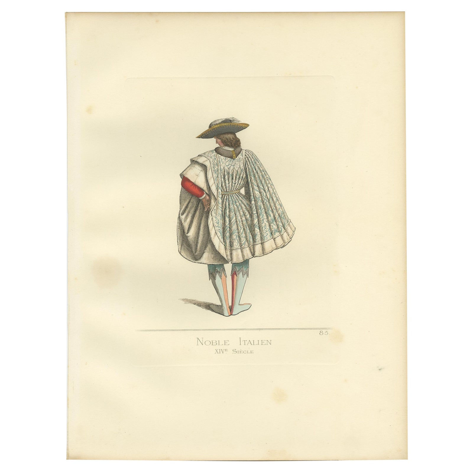 Antique Print of an Italian Nobleman, 14th Century, by Bonnard, 1860