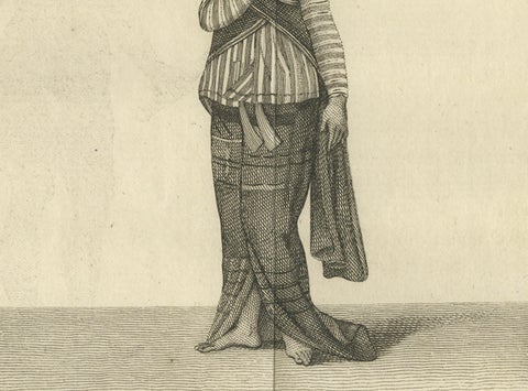 Tattooed Burmese Farmer and His Wife, Antique Costume Print, circa 1800, close-up 3