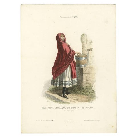 Antique Print of a Slovak Peasant Girl, 1850, view 2