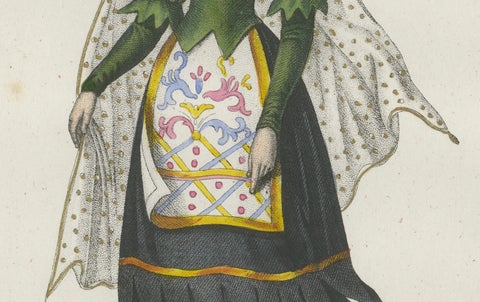 Mexican Woman Costume Print, Antique Hand-Colored Lithograph, 1854, close-up 2