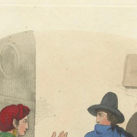 Costume Print: Traditional Dress of Rome, 1820 Hand-Colored Engraving, close-up 6