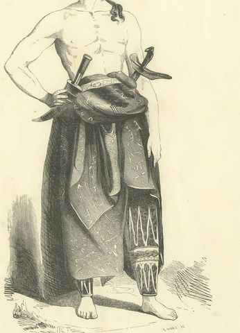 Javanese Man in Court Dress, Antique Wahlen Costume Print, 1843-1844, close-up 1