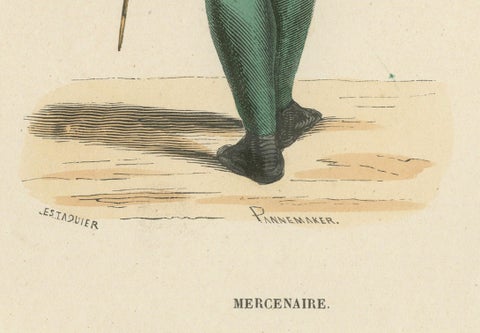 The Mercenary's Garb: Armor and Attire in 'Costume du Moyen Âge, 1847, close-up 1