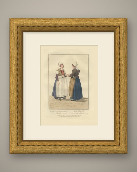 Congratulating the Bride, Dutch Costume Print, Maaskamp, 1811, shown framed
