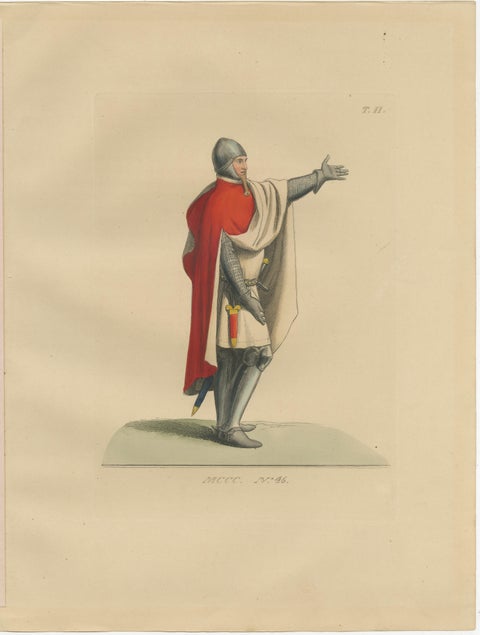 Six Medieval Costumes Hand-Colored Lithographs, France, Circa 1860, view 6