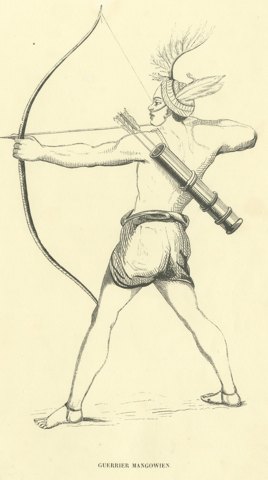 Mangowien Warrior, Antique Wahlen Costume Print, 1843-1844