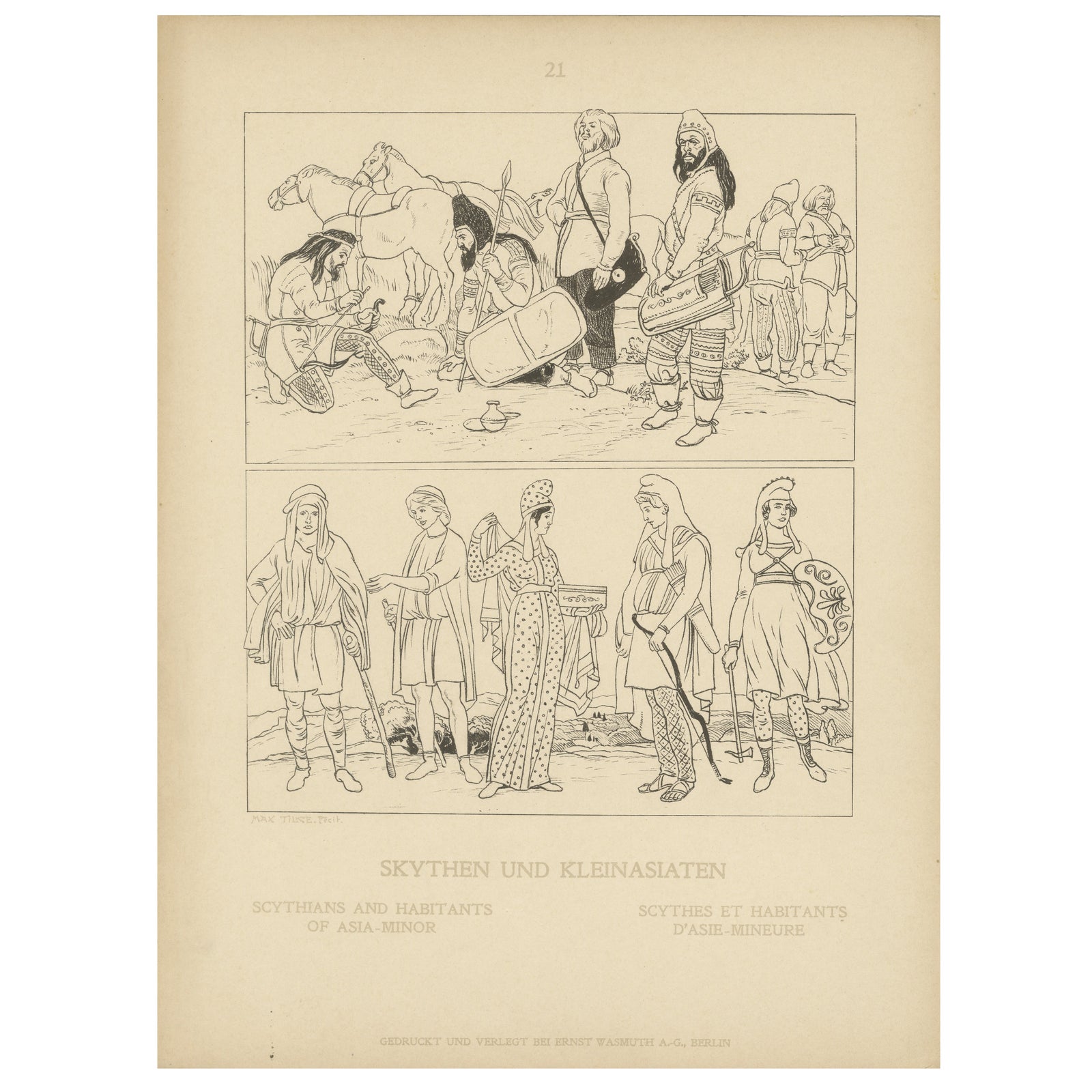 Ancient Scythians and Asia Minor Costumes, Antique Ethnographic Print, c.1905