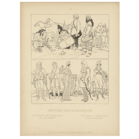 Ancient Scythians and Asia Minor Costumes, Antique Ethnographic Print, c.1905