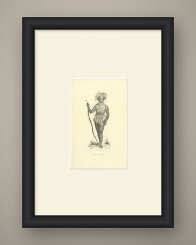 Native of Massacre Island, Antique Wahlen Costume Print, 1843-1844, shown framed