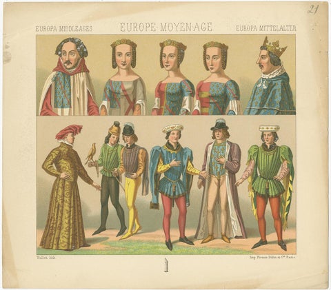 Pl. 21 Antique Print of European Costumes by Racinet 'circa 1880', view 5