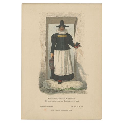 Antique Costume Print of a Farmer's Wife from Upper Austria