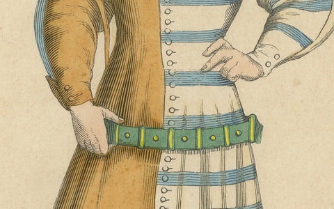 Elegant Renaissance Italian Youth Fashion, Published and Hand-Colored in 1847, close-up 2