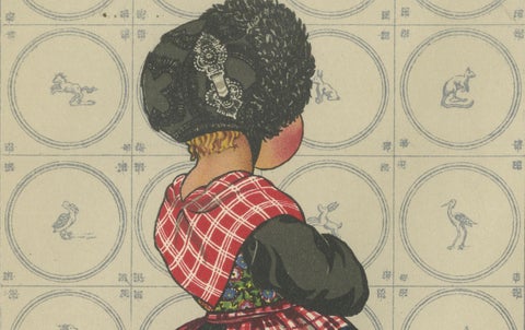 Charming Dutch Folk Art Print of Staphorst Mother and Children in Costume, 1932, close-up 1