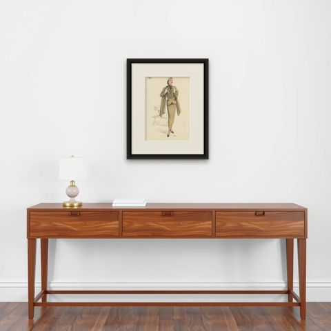 Vintage Fashion Print 'Pl. 16514' Published in Le Tailleur Moderne, 1954, shown framed on a wall