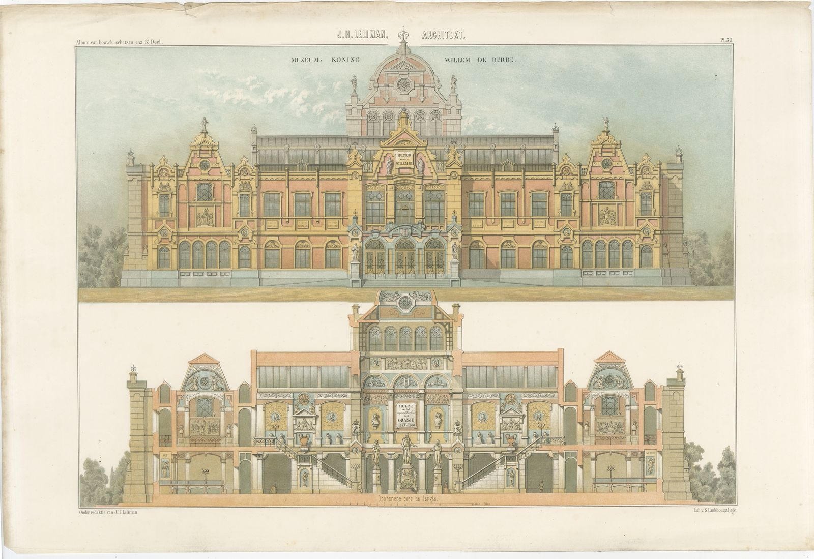 Museum King Willem III, Elevation, Dutch Architecture Print, Leliman, 1865-1866, view 2