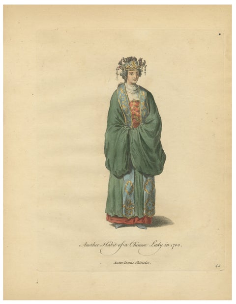 Chinese Lady in Traditional Dress, Antique Costume Print, Jefferys, 1749