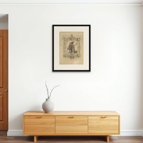 Louis XVI French Rococo Court Costume Lithograph, 1778, Published 1847, shown framed on a wall