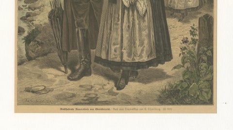 Austrian Folk Couple in Traditional Dress, Alpine Genre Scene, 19th Century, close-up 2