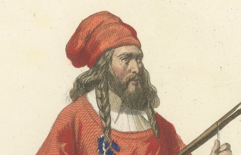 Sardinian Man Costume Print Tresnuraghes 1853 by Compte-Calix, Hand-Colored, close-up 4