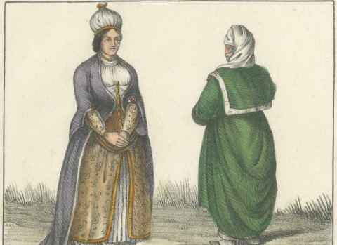 A Slave, a Veiled European and Ladies in Spring and Summer Dress, 1842, close-up 1