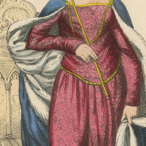 Queen Philippa of Hainaut in Ceremonial Attire, Costume Di Moyen Age, 1847, close-up 6