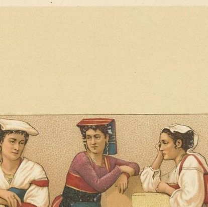 Pl. 173 Antique Print of 19th Century Italian Clothing by Racinet, close-up 1