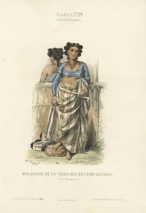 Rare Print of a Malagasy of the Tribe of Betsimtsavaks, Madagascar, 1850, close-up 2