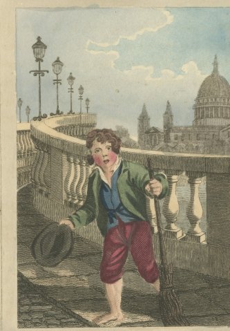 Chimney Sweep Boy on Blackfriars Bridge, Cries of London, 1804, close-up 1
