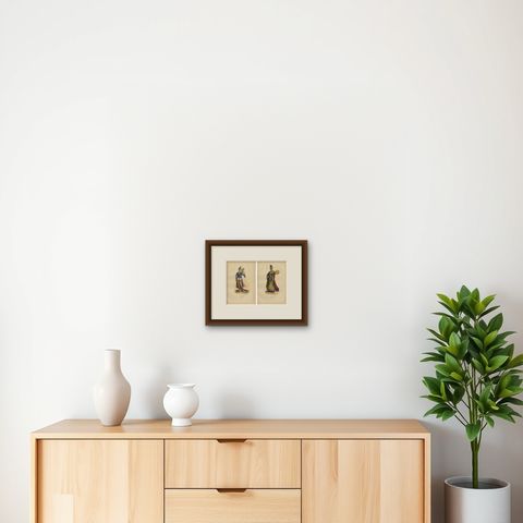 Exquisite 1844 Handcoloured Lithographs of Noble Birmans from Myanmar, shown framed on a wall
