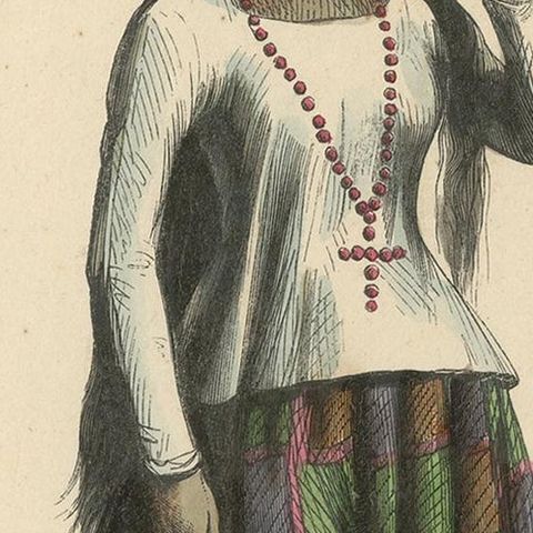 Antique Costume Print of a Woman of Guam by Wahlen, 1843, close-up 1